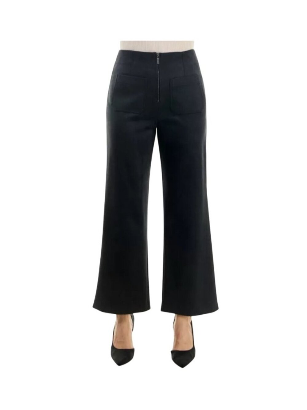 Nicole Miller Faux Suede Wide Leg Pants Sz 16 Exposed Zip Patch Pockets